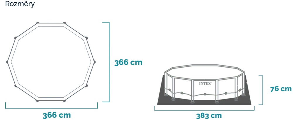 Rozměry bazénu Intex Prism Frame 366 x 76 cm
